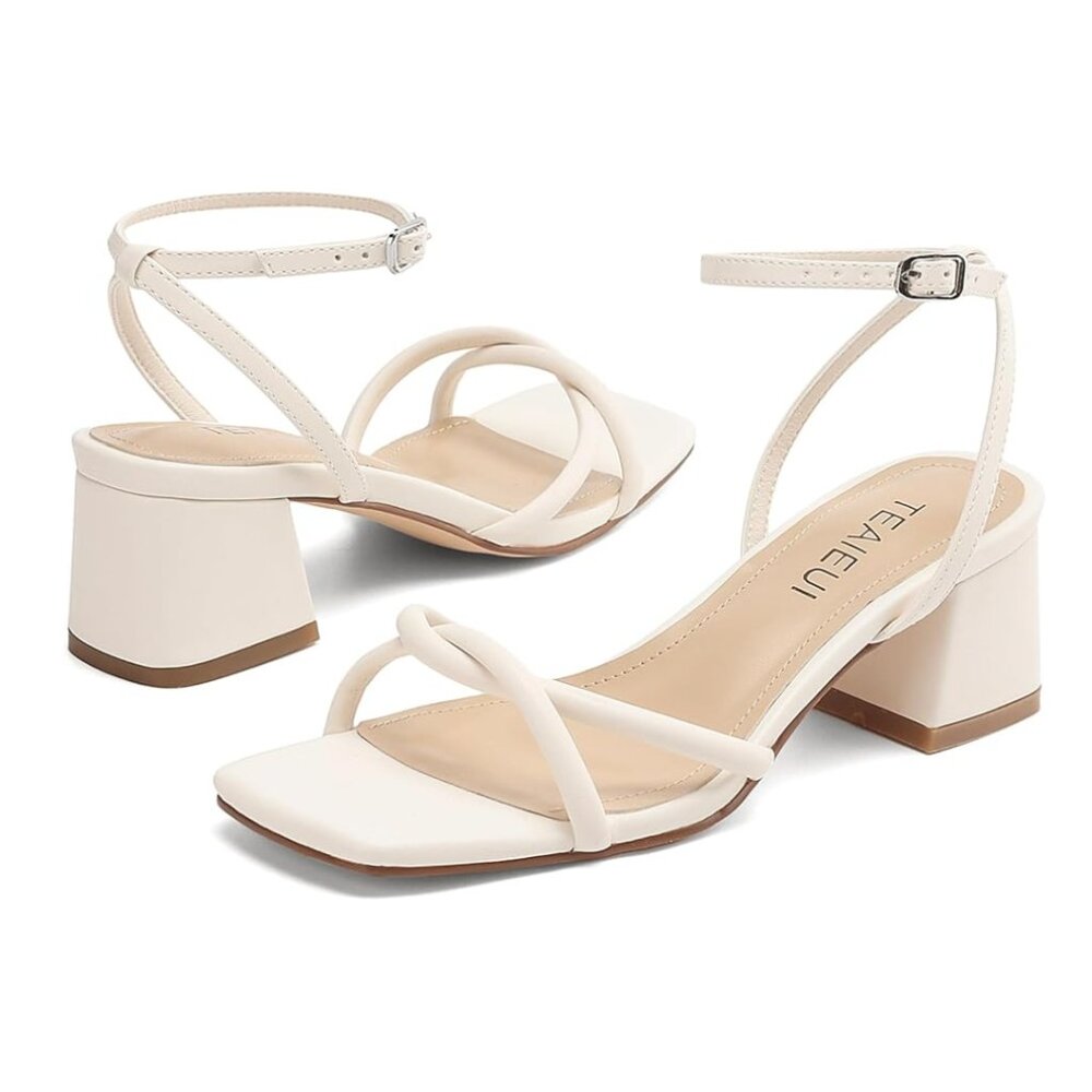 White Strappy Block Heel Sandals